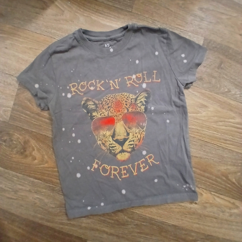Goodies two sleeves,  rock n roll leopard graphic tee. Size xs girls